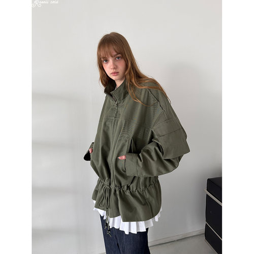 Rockrio Rarelicold抽绳插袋中长款军绿色宽松夹克
