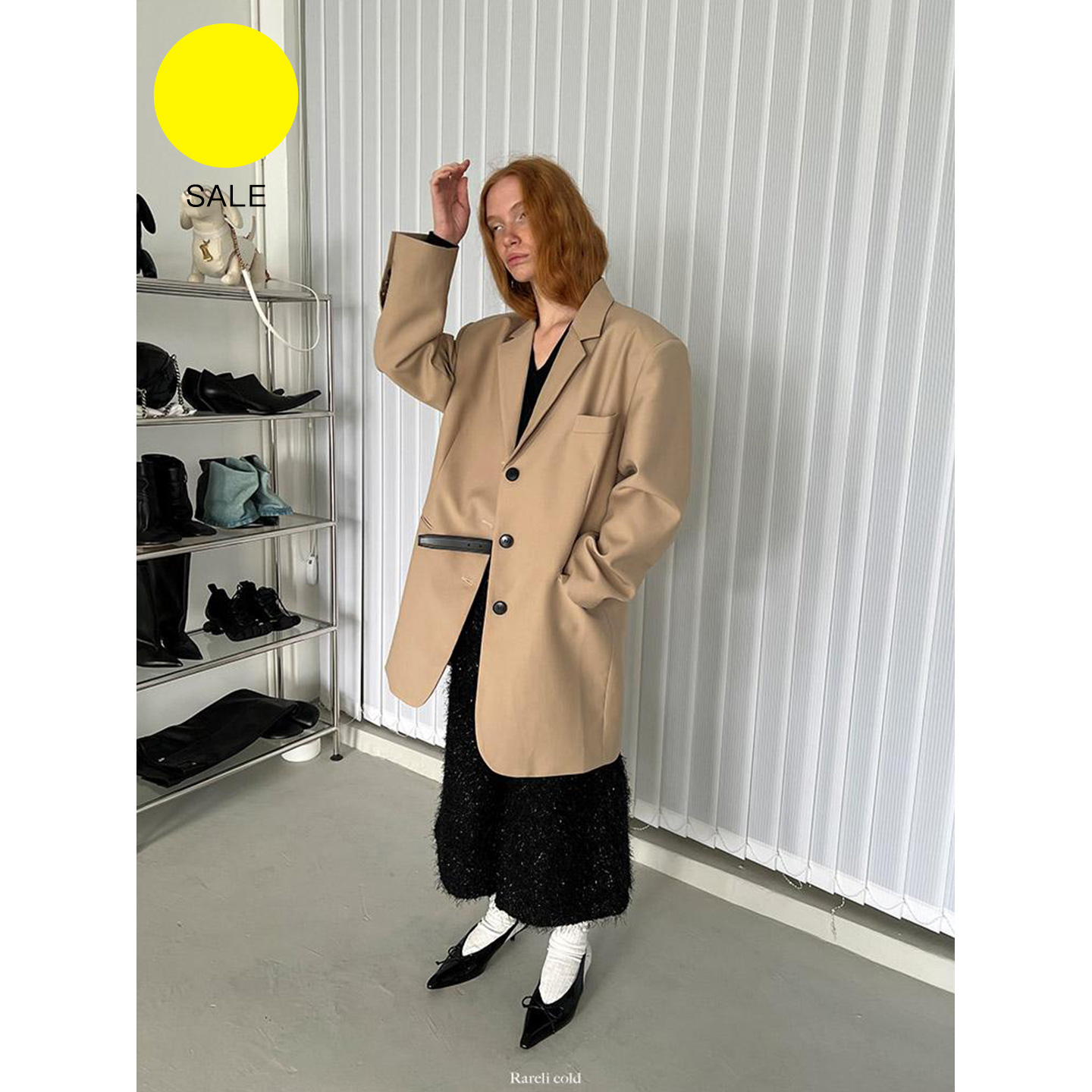 Rockrio Rarelicold 拿铁垫肩廓形西装西服外套