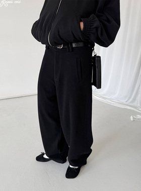 Rockrio Rarelicold 纽扣可束脚黑色绒面休闲裤