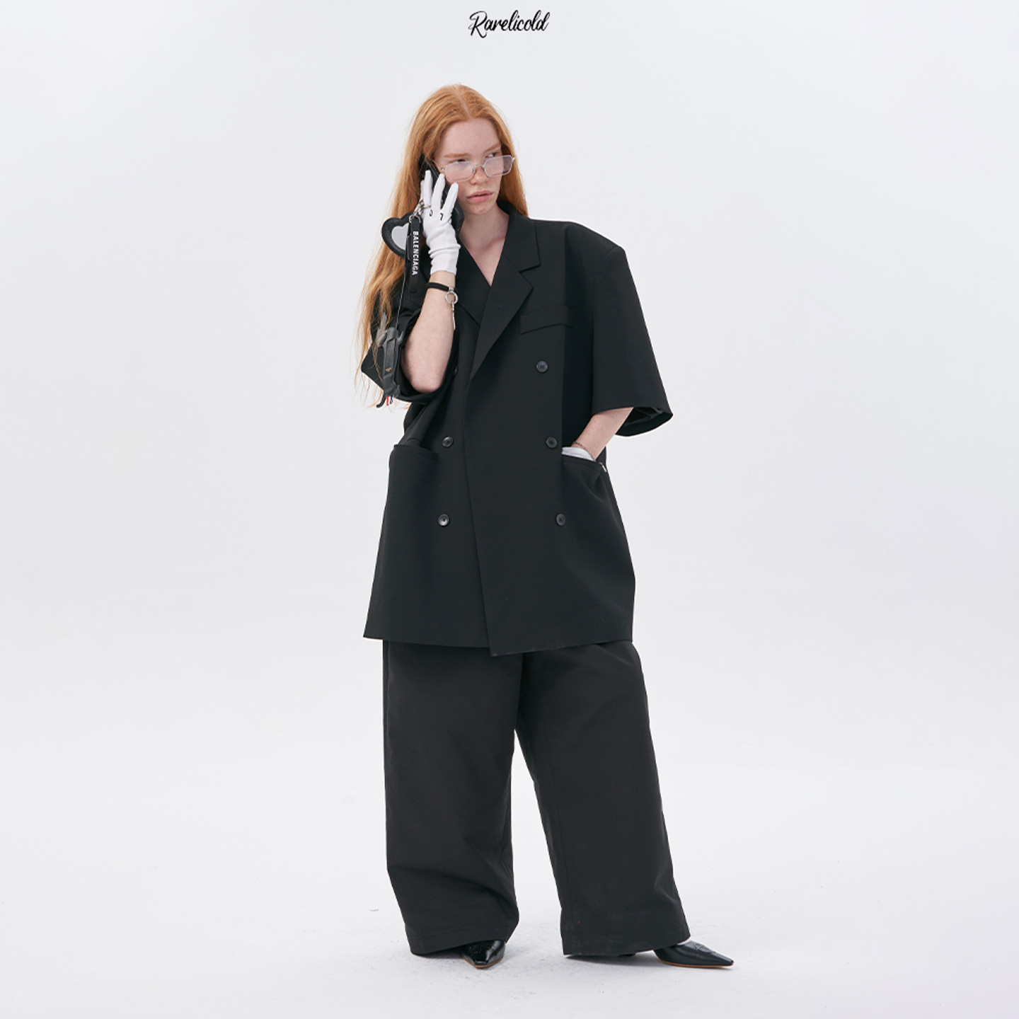 Rockrio Rarelicold 黑色廓形垫肩短袖西装unisex西服