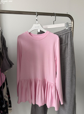 Rockrio Rarelicold 百褶边长袖打底 莓莓牛奶色