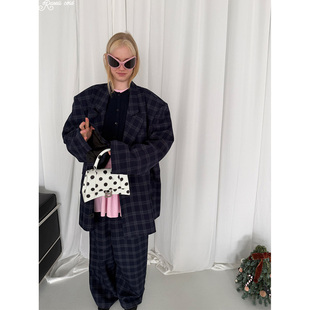 套装 藏青色格纹西装 Rarelicold Rockrio
