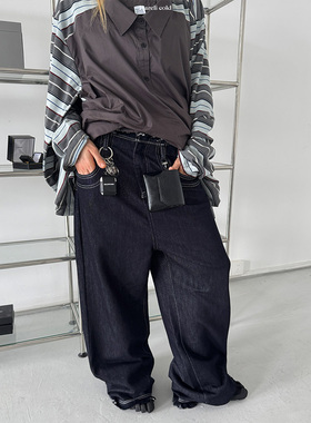 Rockrio Rarelicold 无腰明线深色牛仔裤