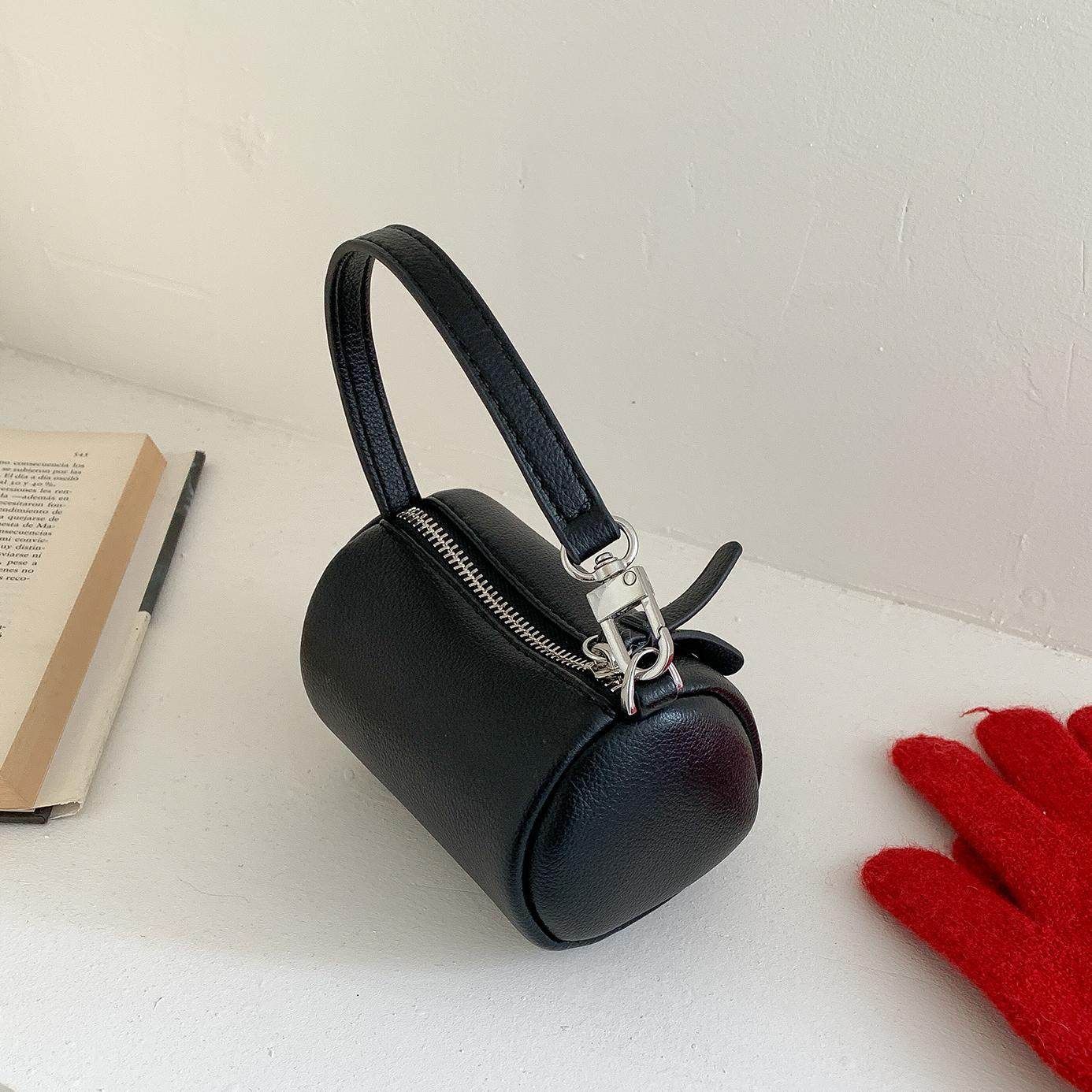 C新款mini枕头包包小众豹纹圆筒手拎包高级感百搭PU皮小手提包