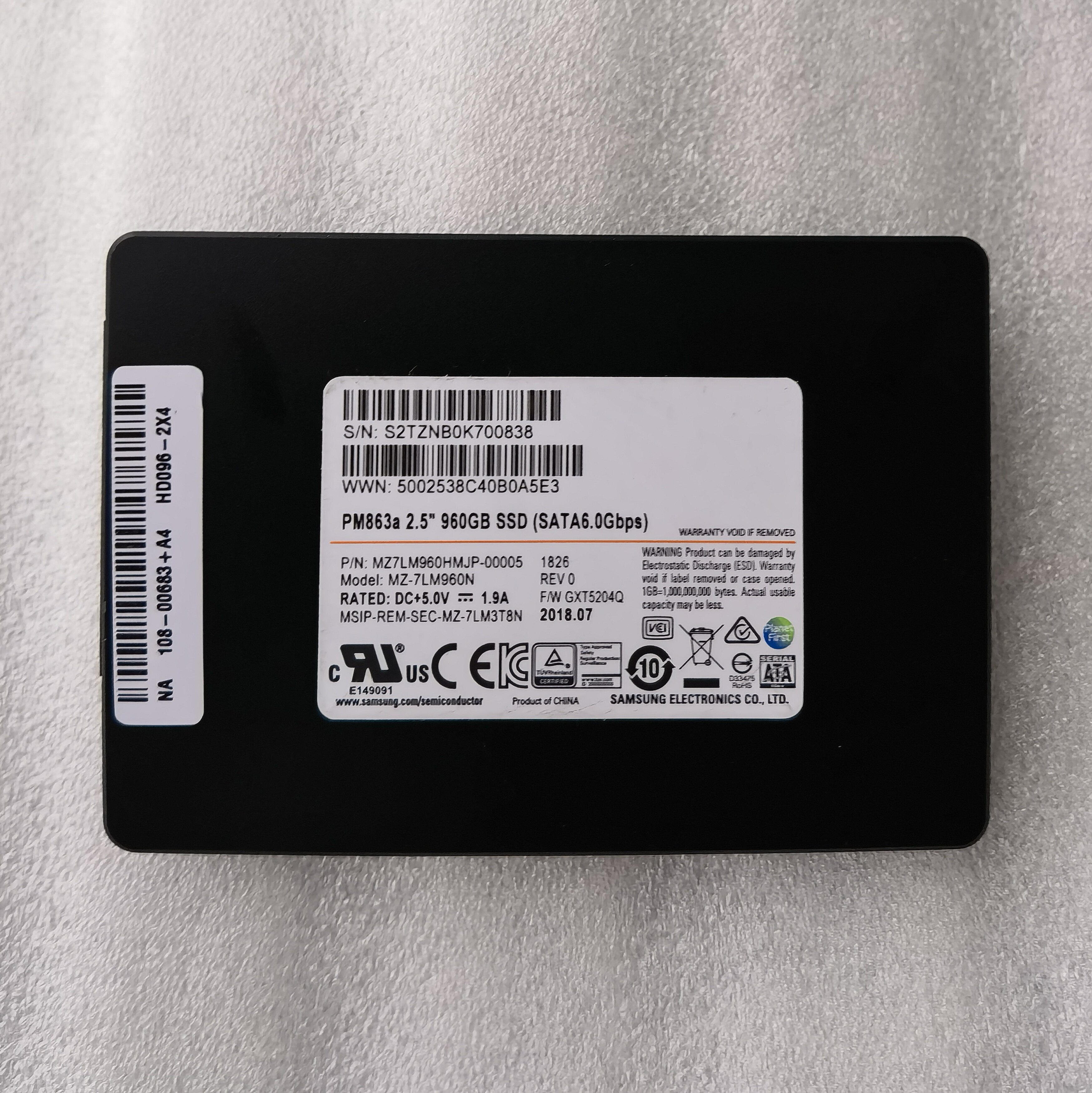 准新PM863A 960g SATA3.0企业级服务器固态硬盘SSD 2.5寸7mm拆机