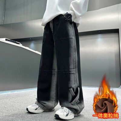 加绒厚男童牛仔裤宽松韩版阔腿裤
