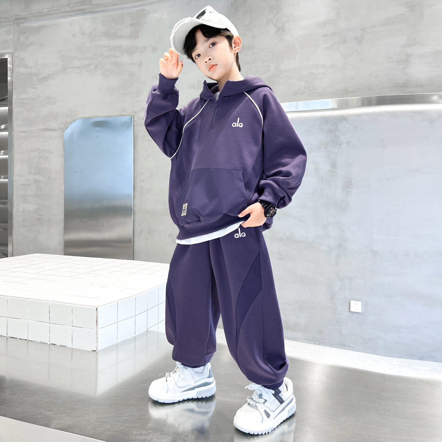 男童套装春秋季半拉链卫衣阔腿裤潮牌痞帅休闲运动儿童秋装两件套