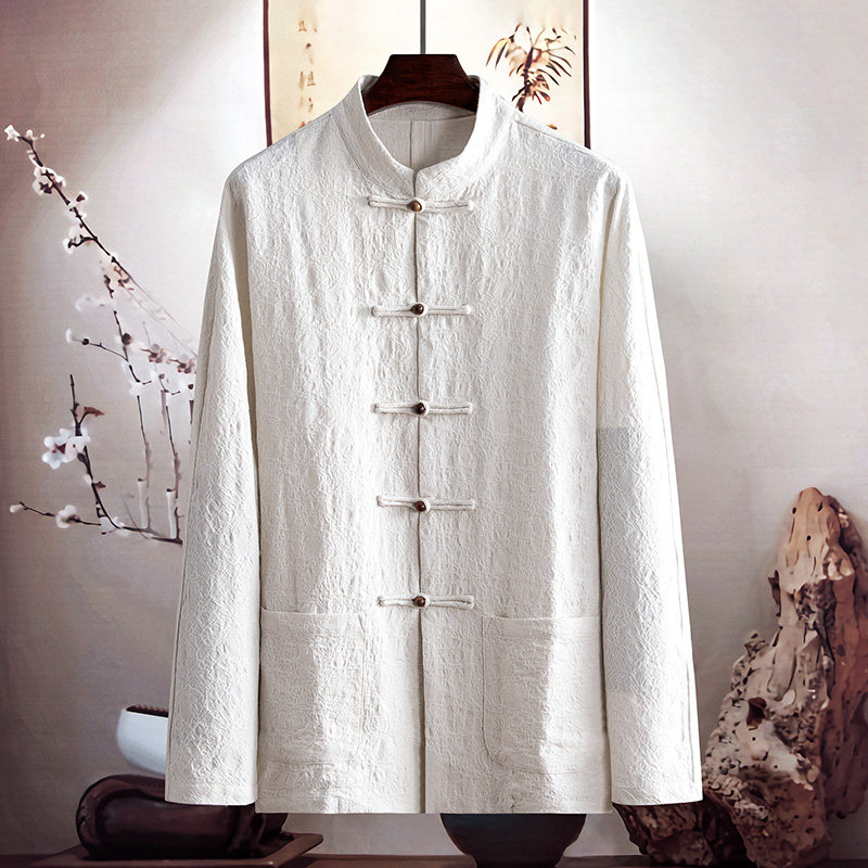 由天丨插肩袖暗纹提花唐装立领中国风外套复古风中式棉麻盘扣衬衫,男装,唐装,淘宝优惠券,粉丝福利购,淘宝优惠卷