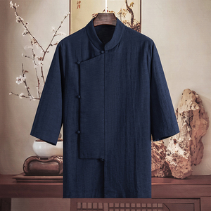 新中式七分袖棉麻斜襟汉服