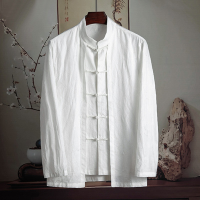 由天丨新中式假两件唐装汉服男薄款莱赛尔衬衫暗纹提花中国风男装