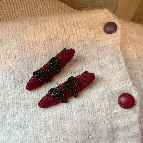 气质砂糖水钻蝴蝶结鸭嘴夹高级感碎钻椭圆形发夹侧边夹刘海夹头饰