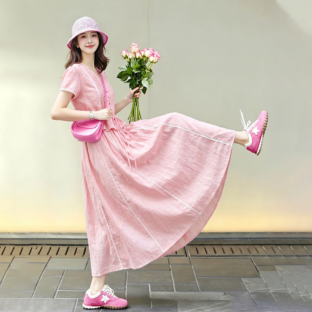 法式粉色短袖衬衫半身裙套装女2026夏日爆款超好看修身穿搭两件套