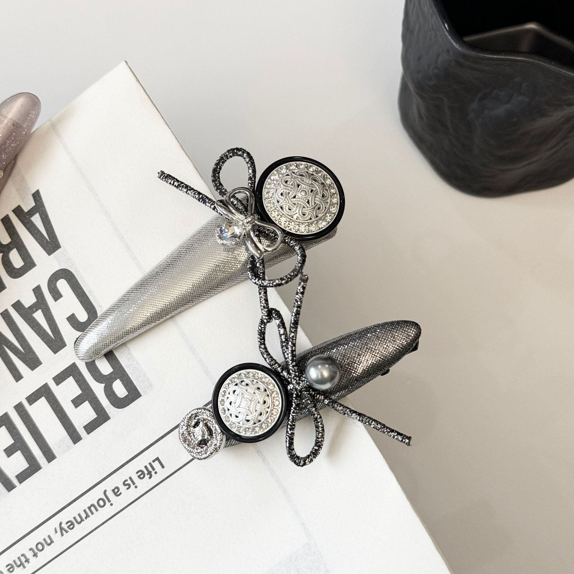 水钻纽扣蝴蝶结鸭嘴发夹小香珍珠刘海侧边发卡头饰星空罗盘碎发