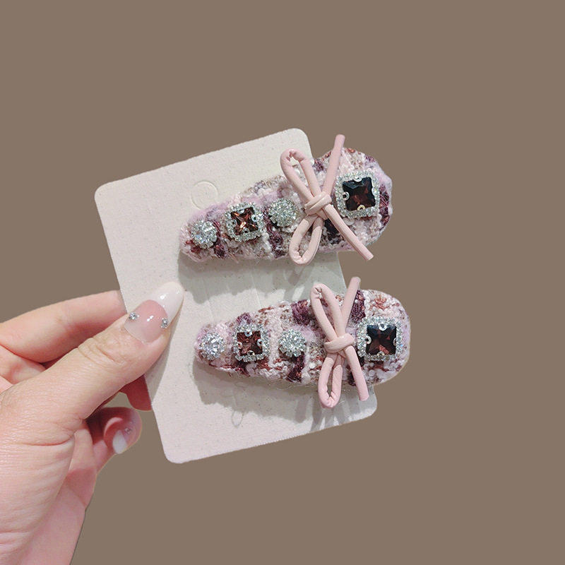 秋冬新款深棕色水钻蝴蝶结毛妮子三角形发夹bb夹边夹发饰碎发夹子