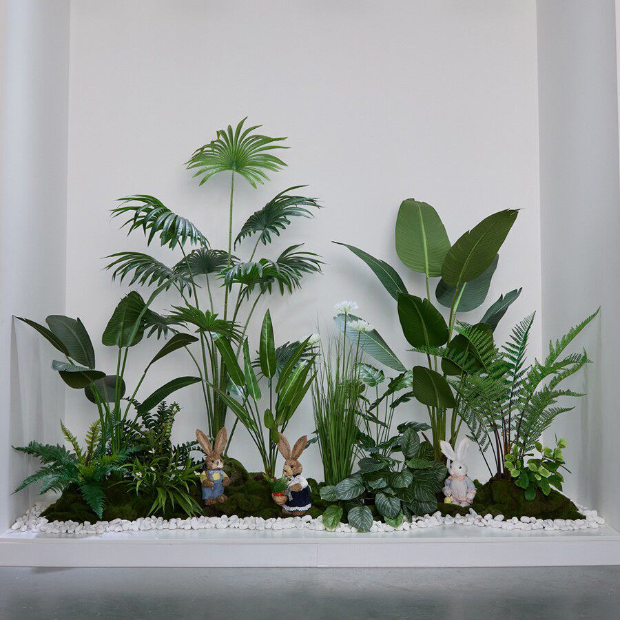 仿真绿植造景室内景观仿生植物组合服装店展厅橱窗装饰场景布置