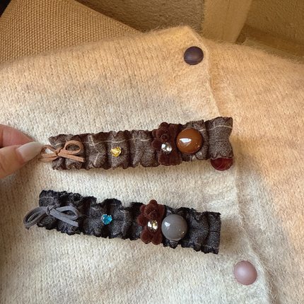 韩系复古蝴蝶结小熊水钻懒人夹高级感盘发大号鸭嘴夹一字夹女发夹