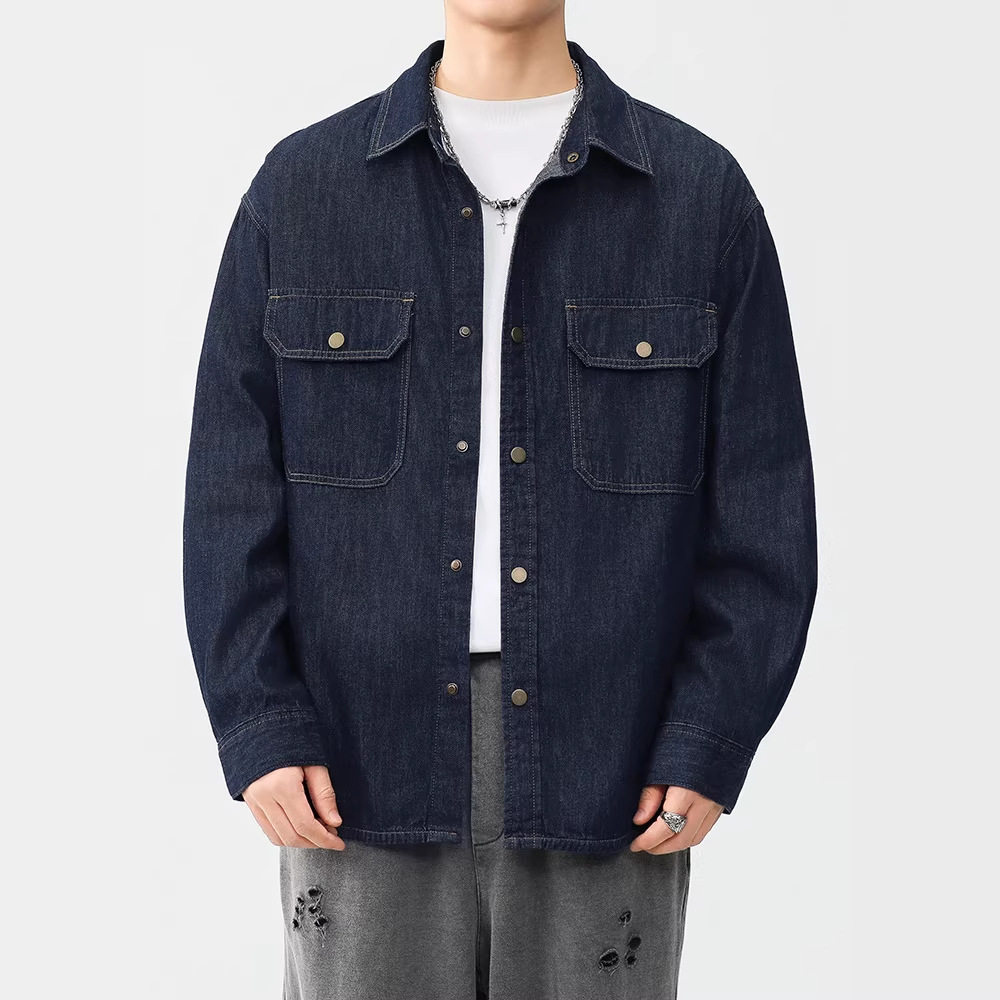 工厂直供复古牛仔衬衫男士2026春季新款工装长袖衬衣翻领薄款外套