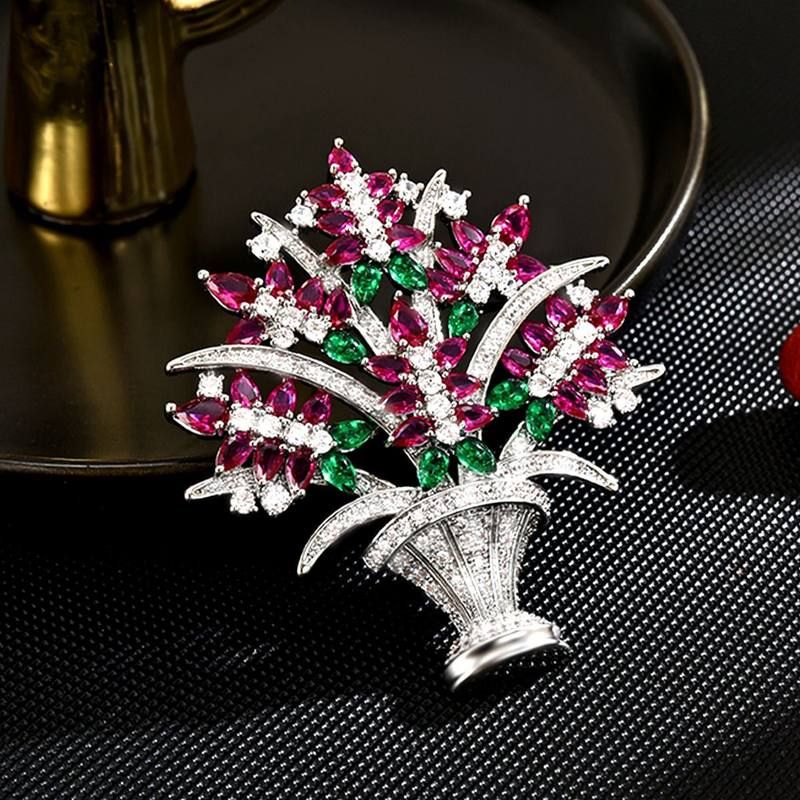 高档复古胸针花盆花朵精致现货