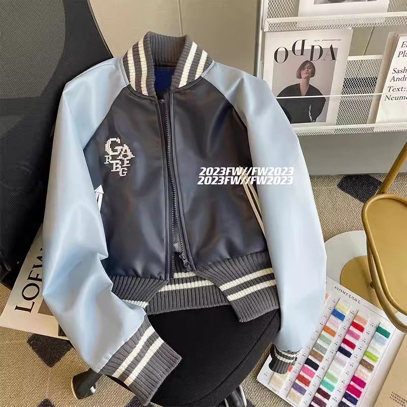 欧货美式风街头棒球服休闲高级感小个子百搭皮衣短外套酷女孩春春