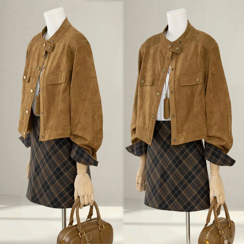 美拉德外套女短款小个子2025春秋新款今年流行炸街爆款鹿皮绒夹克