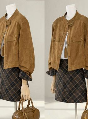 美拉德外套女短款小个子2025春秋新款今年流行炸街爆款鹿皮绒夹克