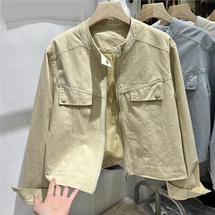 韩版水洗复古做旧牛仔短款外套女2025春季新款纯色港式小个子上衣