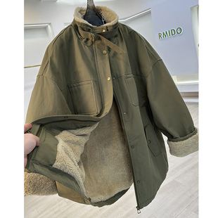 高级感超好看工装派克服棉衣女2025冬季新款仿羊羔毛流行大衣外套