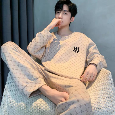 新款睡衣男士春秋季纯棉长袖青年休闲宽松外穿全棉大码家居服套装