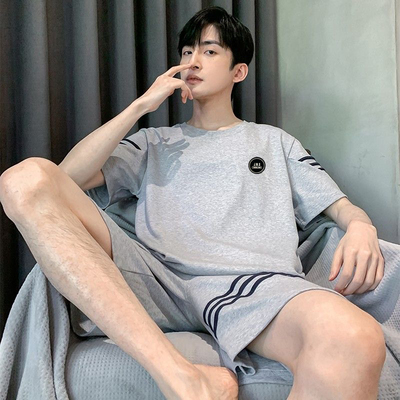 100%纯棉睡衣男士夏季短袖夏天可外穿休闲宽松薄款全棉家居服套装
