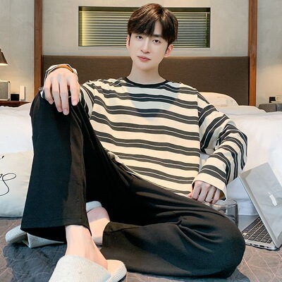 新款男士睡衣春秋季纯棉长袖韩版青年可外穿全棉加大码家居服套装