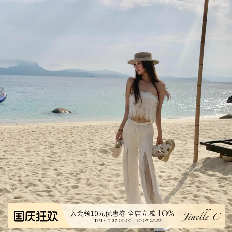 【6折清仓不退换】 蕾丝裤超好穿超舒服缎面松紧蕾丝阔腿裤女