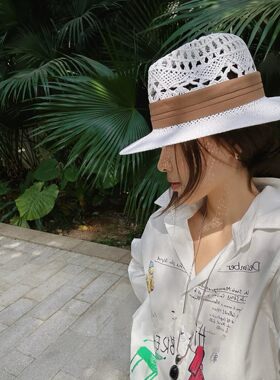 日本VVA日本VVA草帽夏季白色礼帽镂空巴拿马草帽遮阳大帽檐防晒沙