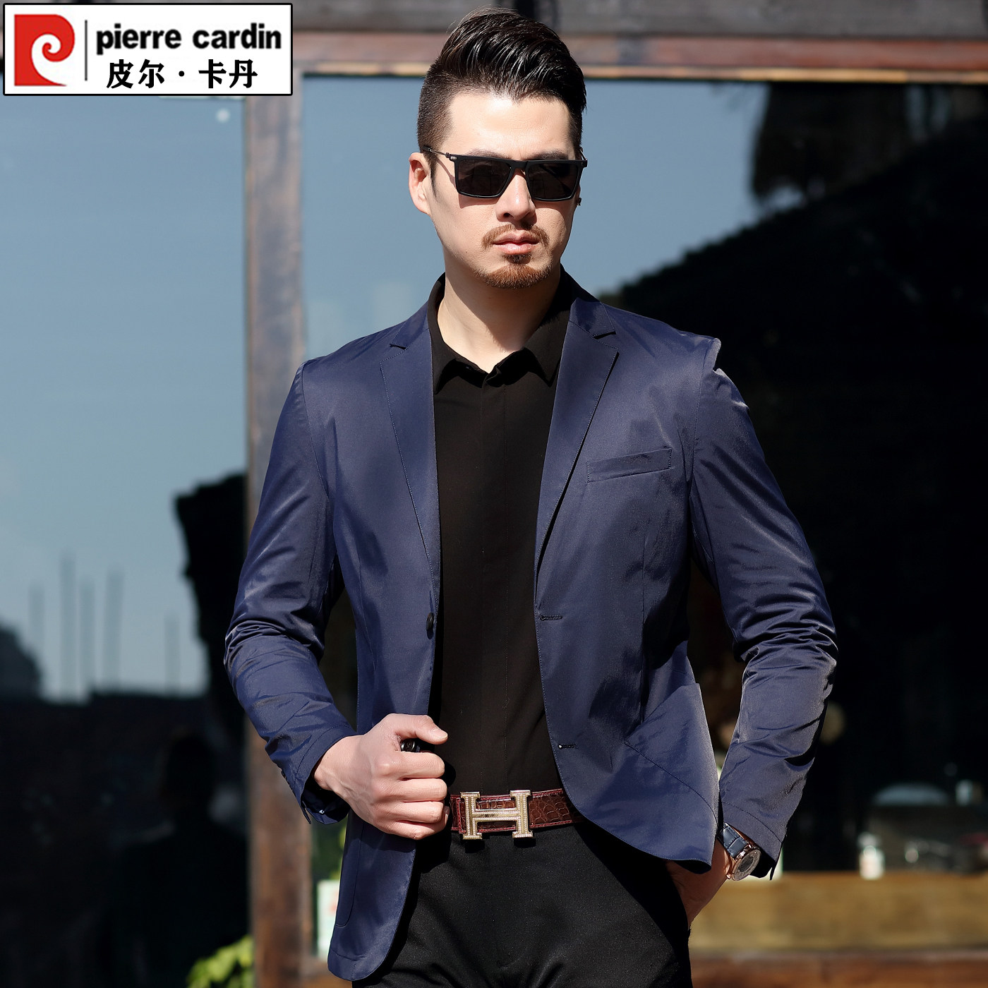 皮尔卡丹男士休闲小西装2026春秋季新款商务薄款修身棉单西服外套