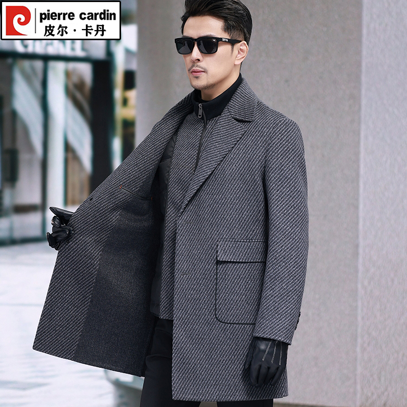 新款男士双面羊毛呢大衣皮尔卡丹