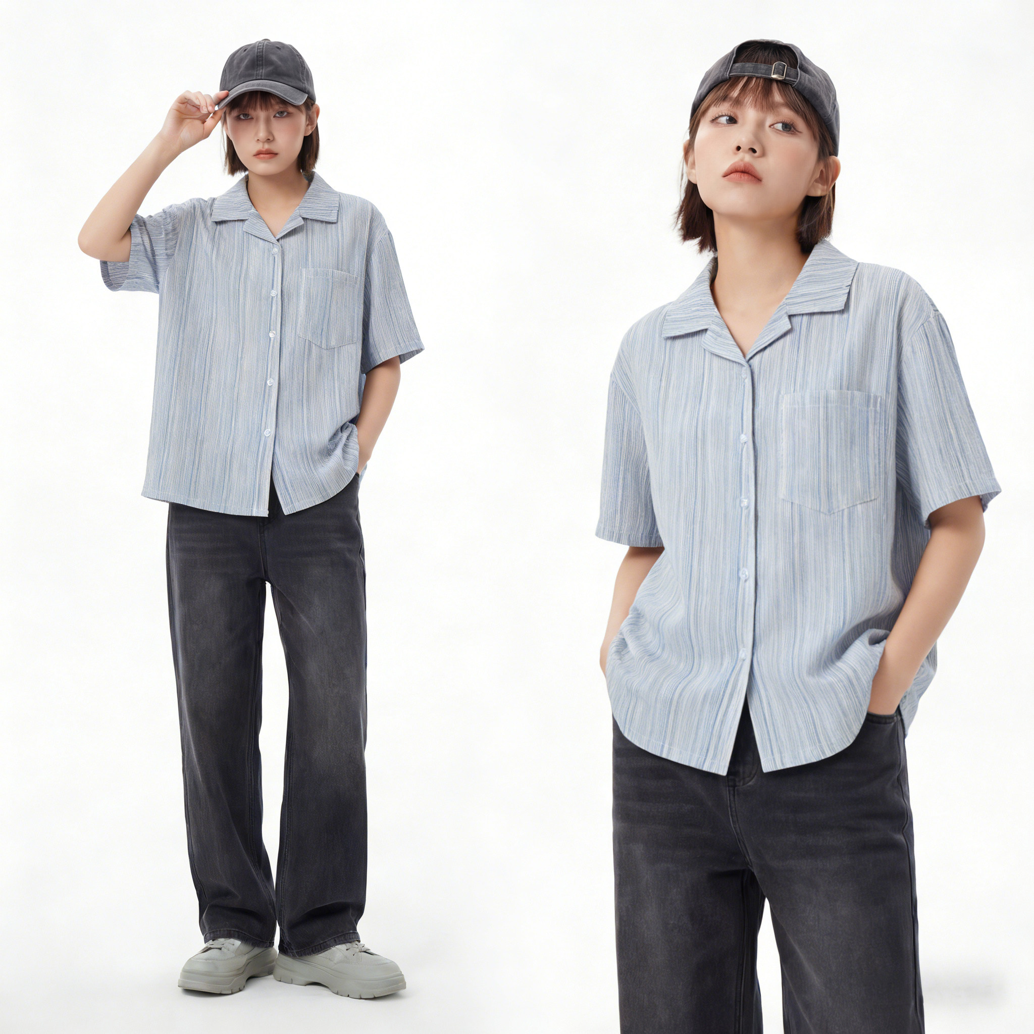 港式复古风浅蓝色条纹短袖衬衫上衣女2026夏季新款日常休闲百搭,女装/女士精品,衬衫,淘宝优惠券,粉丝福利购,淘宝优惠卷