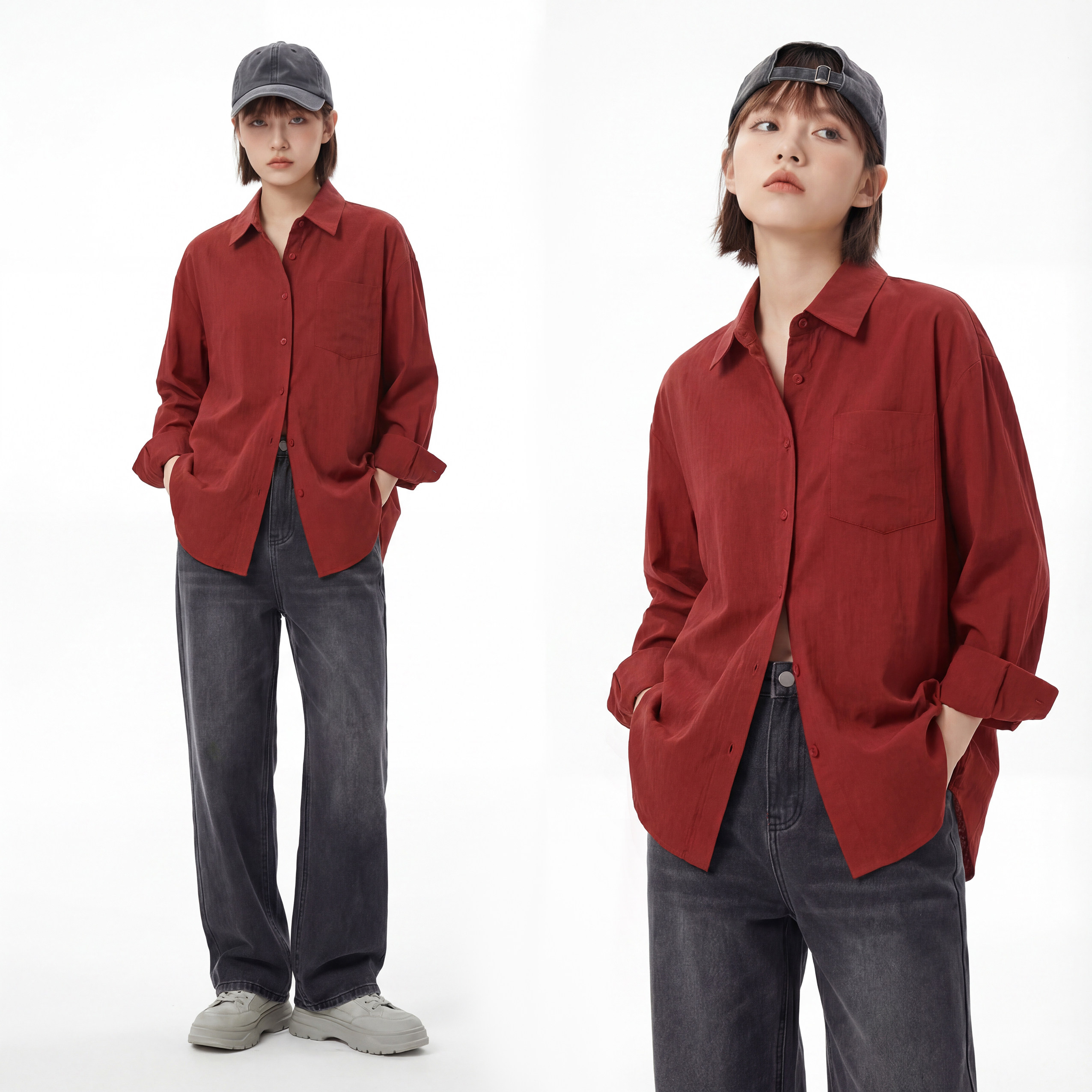 港式休闲复古2026春季新款遮肉显瘦百搭酒红POLO领宽松长袖衬衫女,女装/女士精品,衬衫,淘宝优惠券,粉丝福利购,淘宝优惠卷