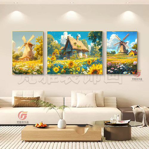 宫崎骏治愈系列风景客厅三联画