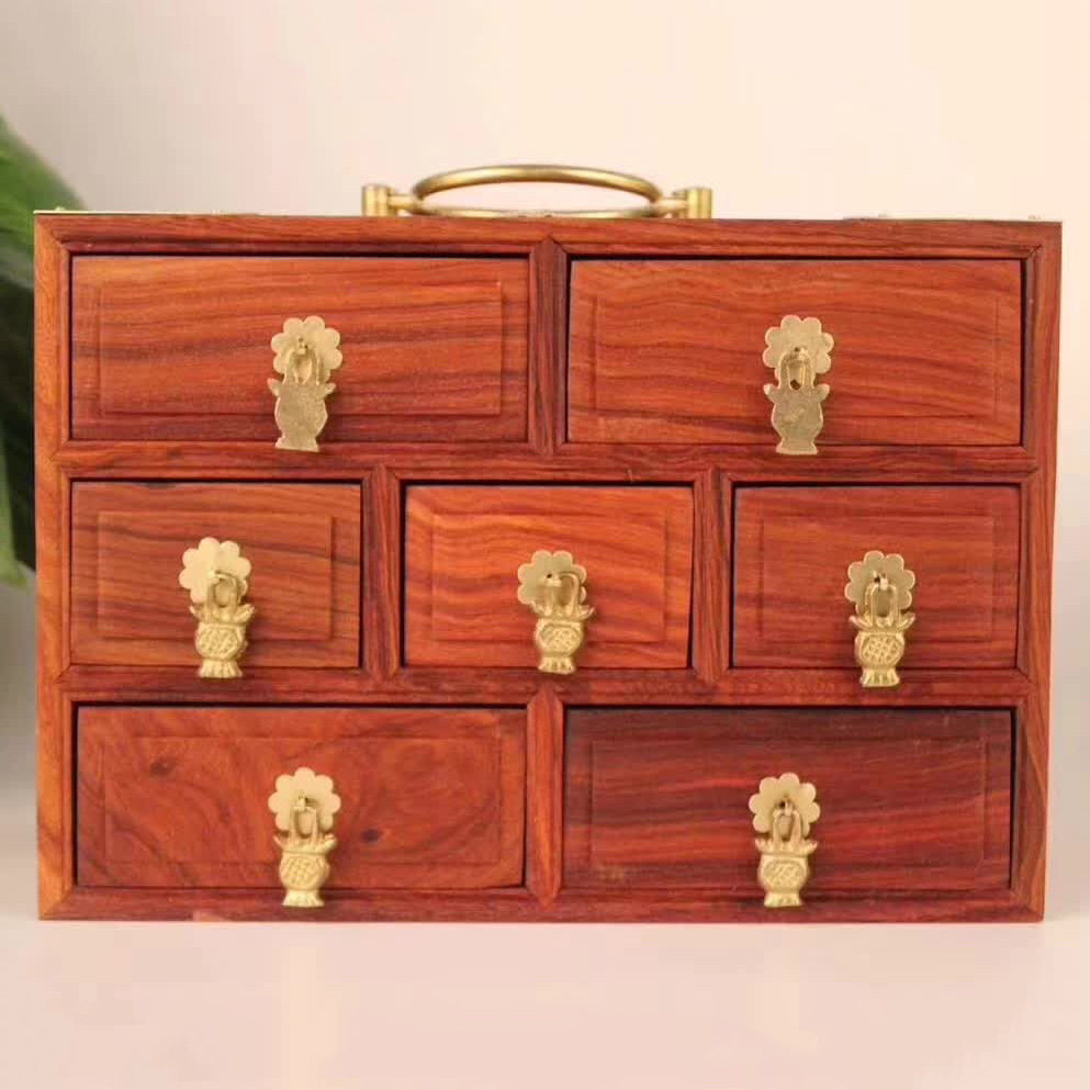 金匠大作七抽首饰盒复古檀木婚嫁化妆品收纳柜台木质工艺锦盒包装