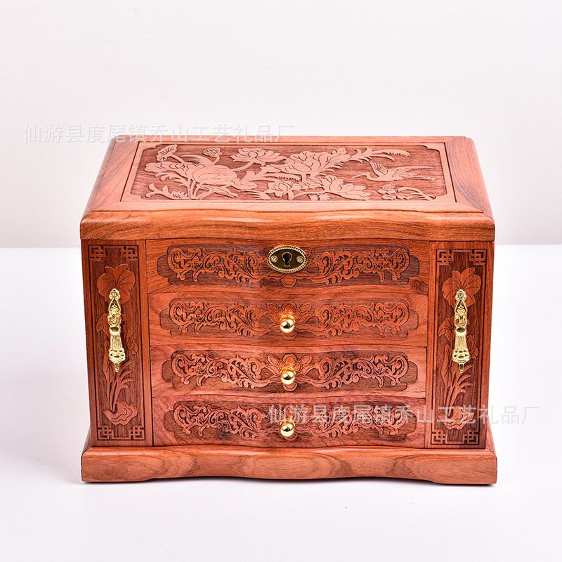 金匠大作雕花侧开饰品全锁多层多功能项链耳环戒指珠宝木质首饰盒,饰品/流行首饰/时尚饰品新,黄花梨木,淘宝优惠券,粉丝福利购,淘宝优惠卷