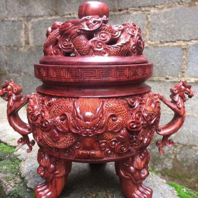 金匠大作非洲小叶紫檀九龙戏珠熏香炉大号摆件木质工艺品直营LOGO