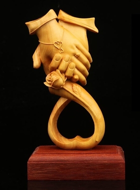 金匠大作崖柏木雕执子之手家居摆件结婚礼物创意情人节礼品周年纪