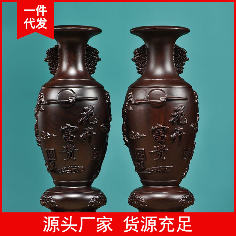 金匠大作仙游木花开富贵花瓶摆件黑檀木木质工艺红木礼品一件福桶