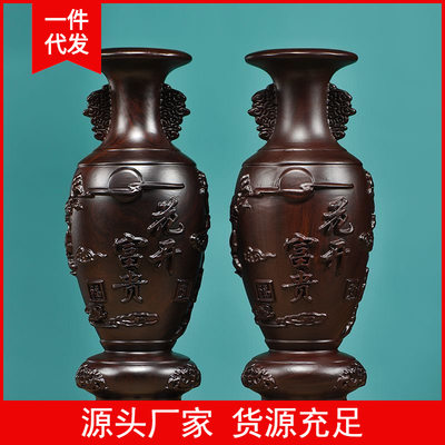 金匠大作仙游木花开富贵花瓶摆件黑檀木木质工艺红木礼品一件福桶