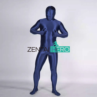 新款全包高弹zentai性感藏青色油光布光亮丝滑连体紧身衣cos服装