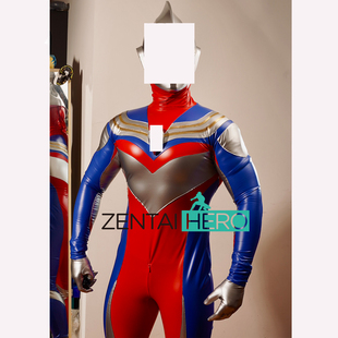 新款全包PU皮革版迪迦奥特英雄连体紧身衣cosplay服装带背鳍