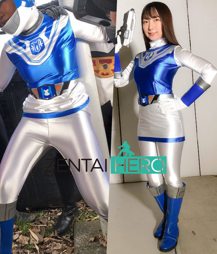 特摄性感强兽战士giga超级战队紧身衣 蓝白缎面战队cosplay无头盔