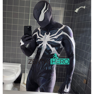 漫威争锋黑色肌肉毒液蜘蛛弹力莱卡紧身衣Rivals Cosplay Venom