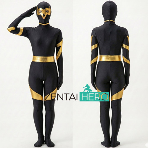 特摄反派女战斗员服装黑金莱卡拼接反派cosplay连体紧身衣带头套