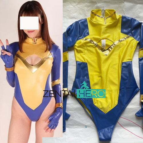 女超人性感英雄gigalady cos服装女蓝色PU拼接连体紧身衣太阳战士