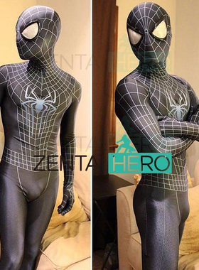 实拍 黑色毒液蜘蛛Spiderman Cosplay Costume万圣节角色扮演服装